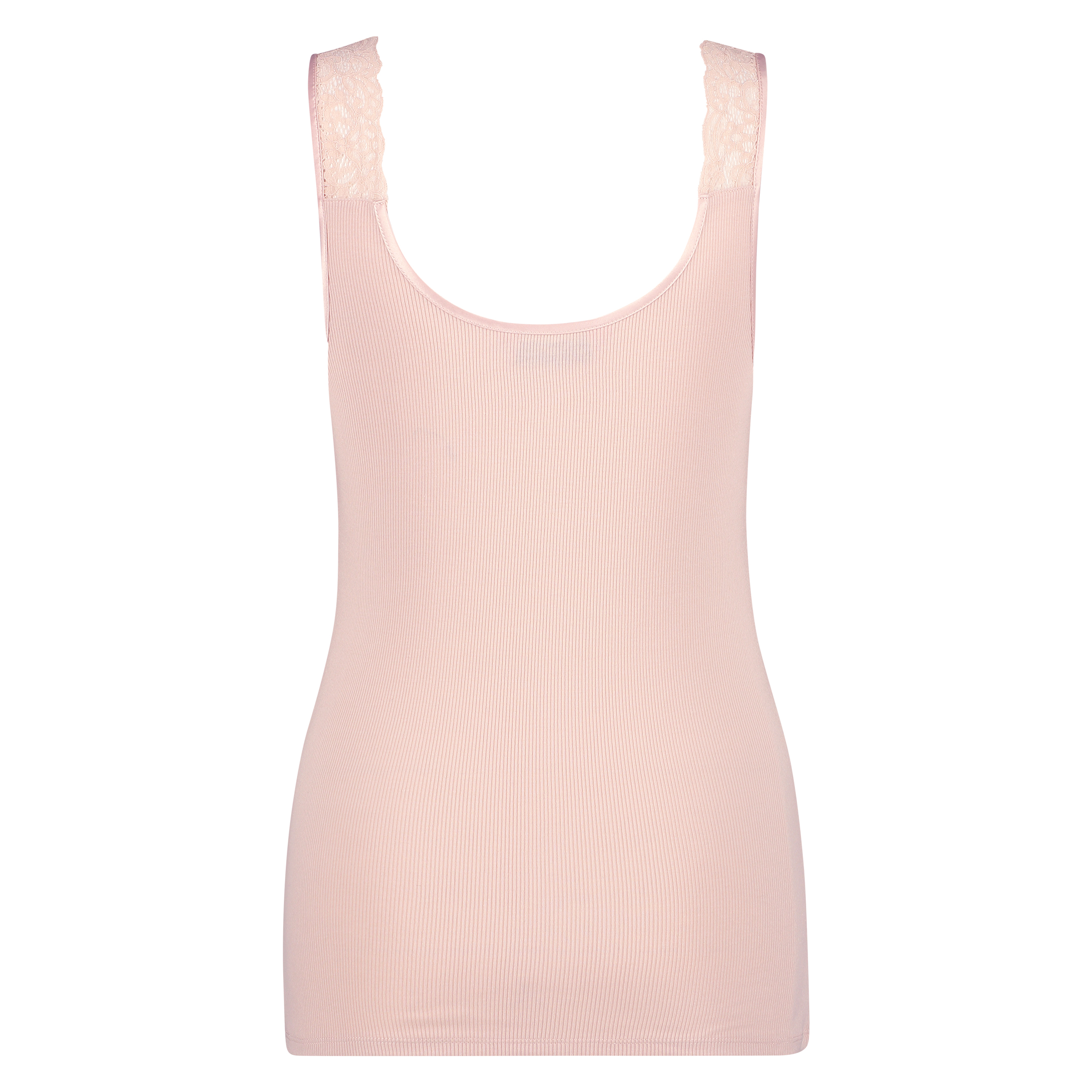 Ribbestrikket singlet med blonder, Rosa, main