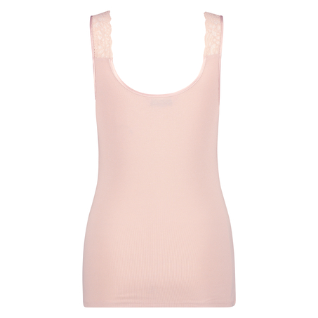 Ribbestrikket singlet med blonder, Rosa