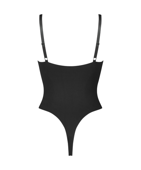 Sømløs body med høyt snitt, Svart