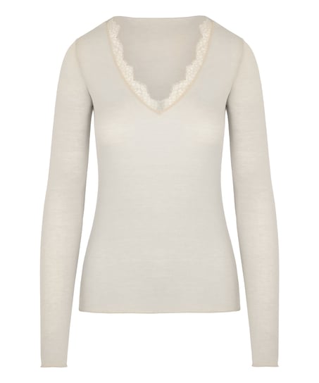 super soft bluse med V-hals og kashmir, Hvit