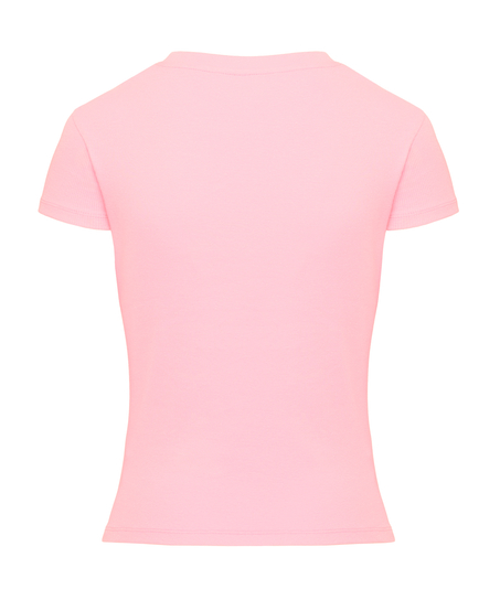 Ribbed Crew Neck Short-Sleeved Pyjama Top, Rosa