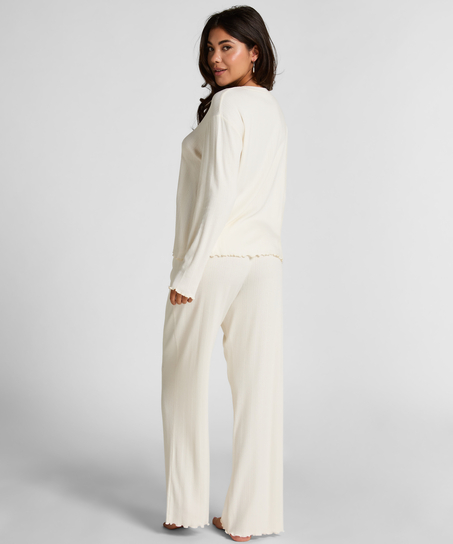 Pyjama Pant Loose Pointelle, Hvit