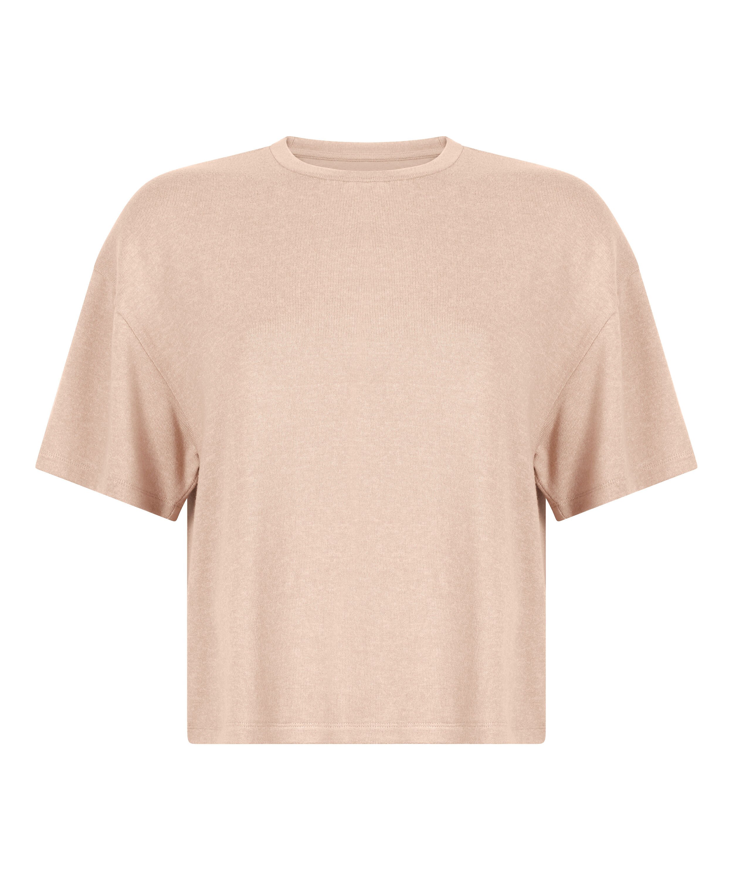 Pysjamastopp i b&oslash;rstet jersey, Beige