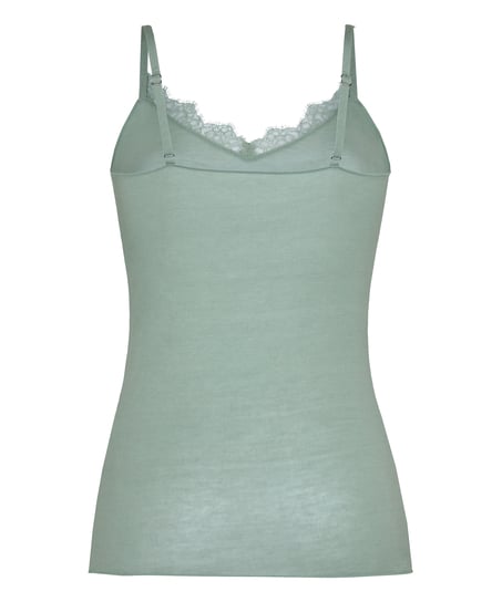 super soft V-hals cami med blonder og kashmir, Gr&oslash;nn