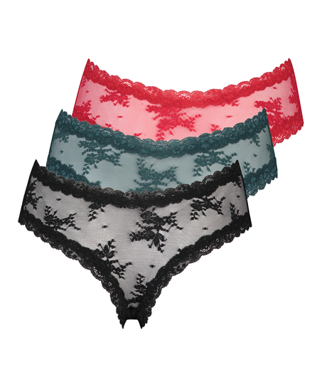 3 par brasilianske truser med V-form, Svart