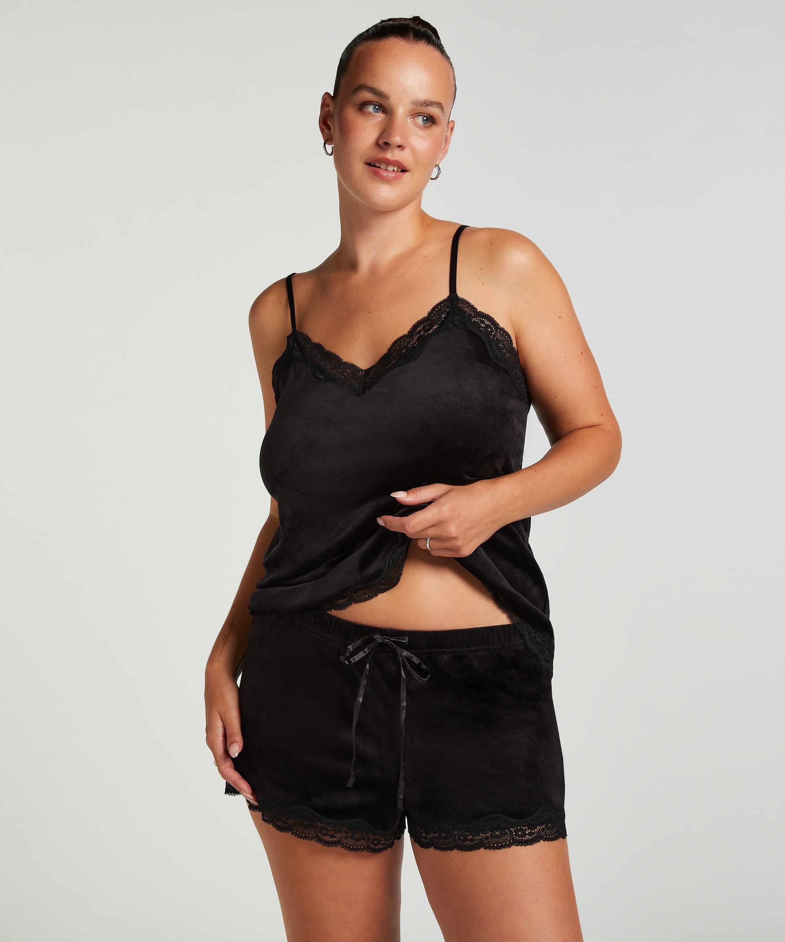 Cami-topp Velours Lace, Svart, main