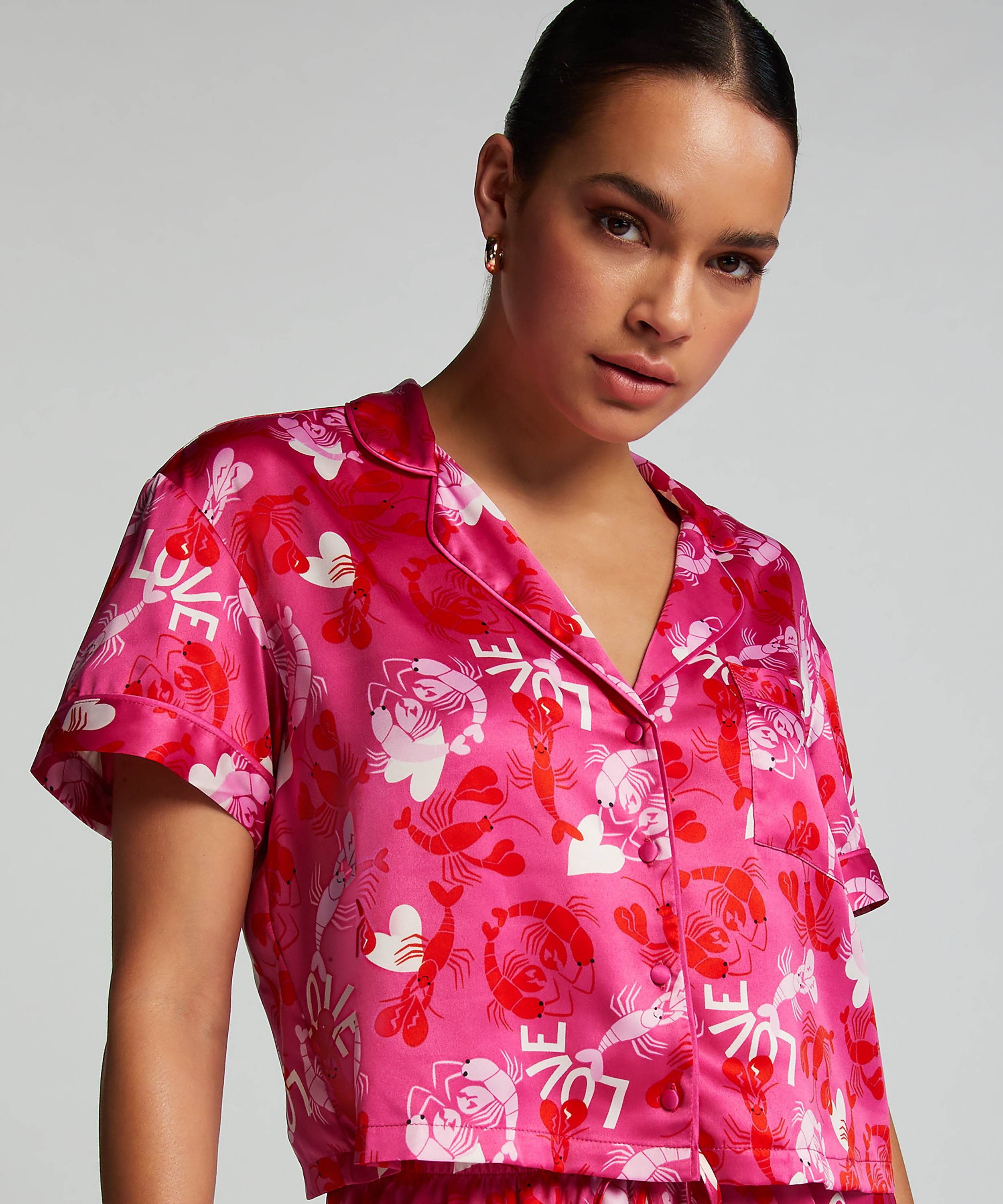 Kortermet jakke i sateng, Rosa, main