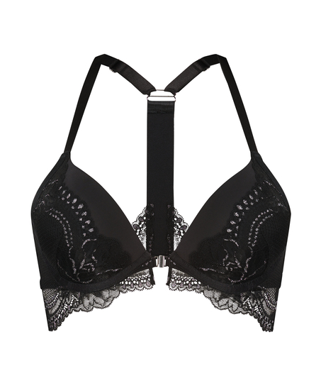 Vattert bh med bøyle longline push-up Donna Sparkle, Svart