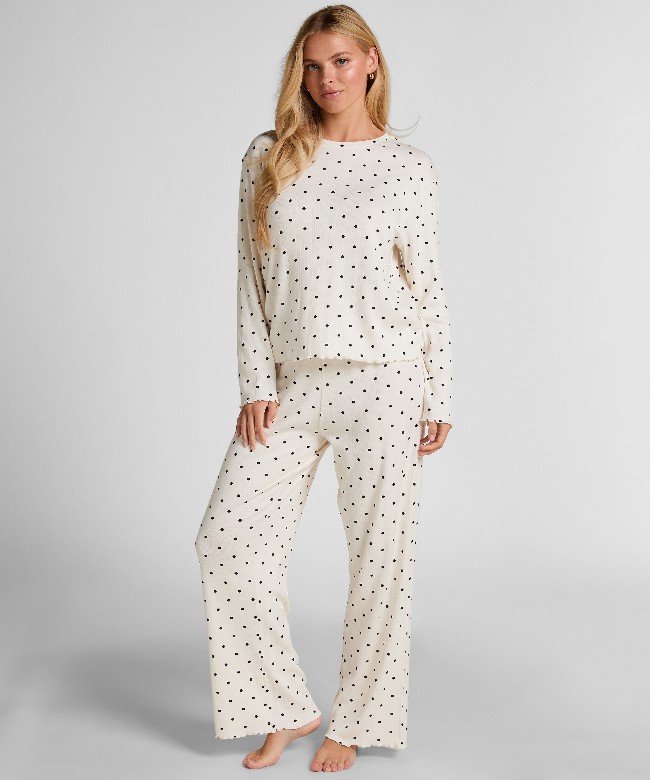 Pyjama Pant Loose Pointelle, Hvit
