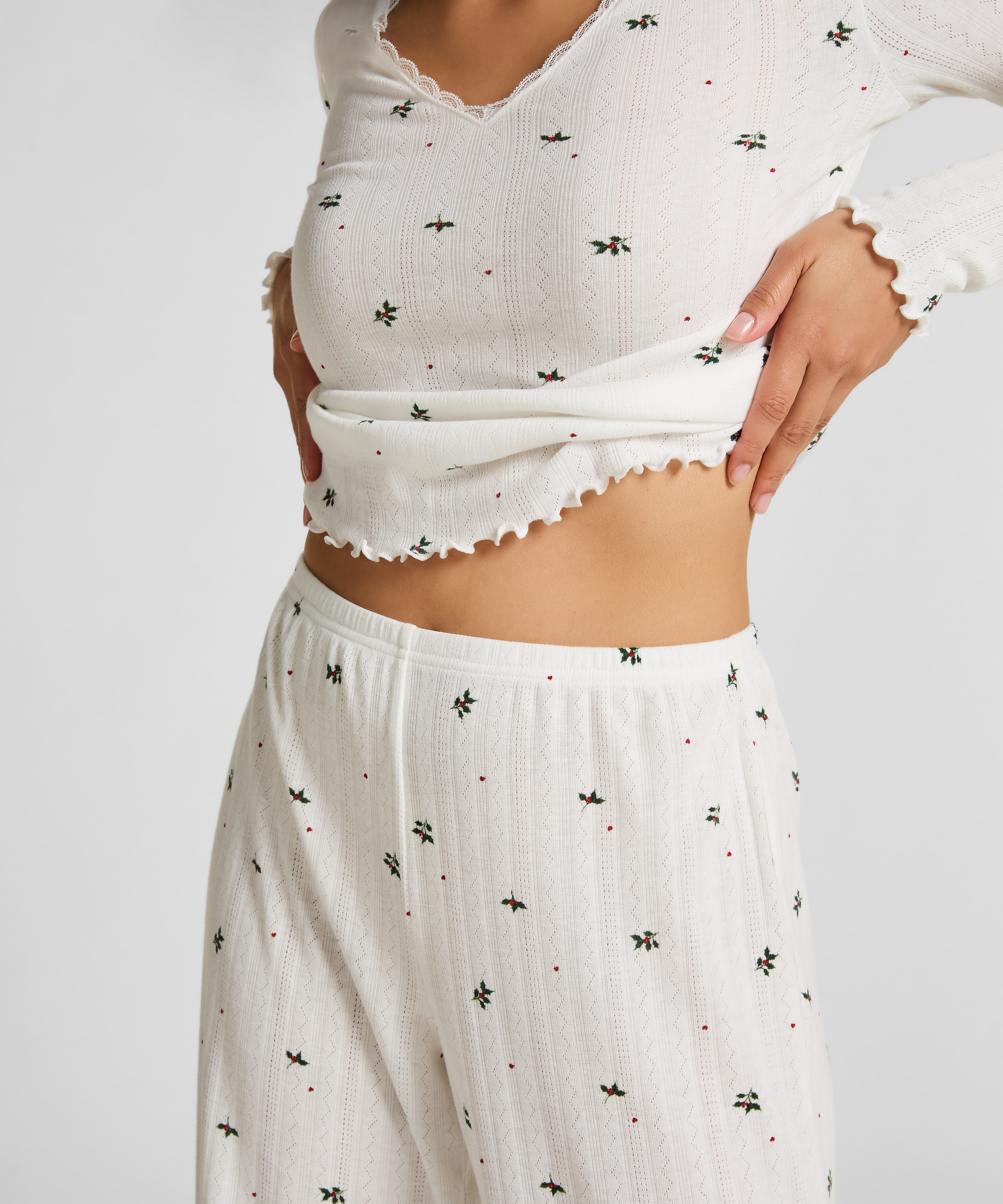 Pointelle Pyjamassett, Hvit, main
