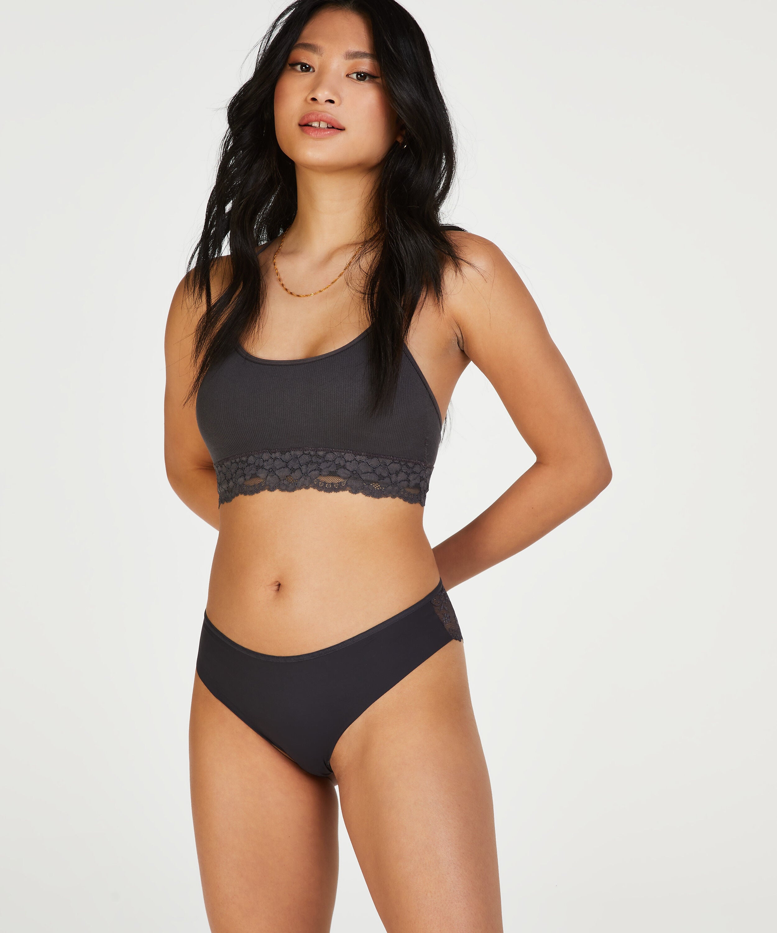 Invisible brasiliansk truse Lace Back, Grå