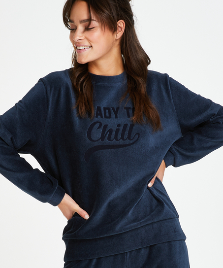 Langermet velvet topp, Blå