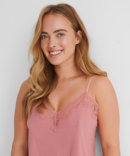Mia HKM x NA-KD rib lace cami, Rosa