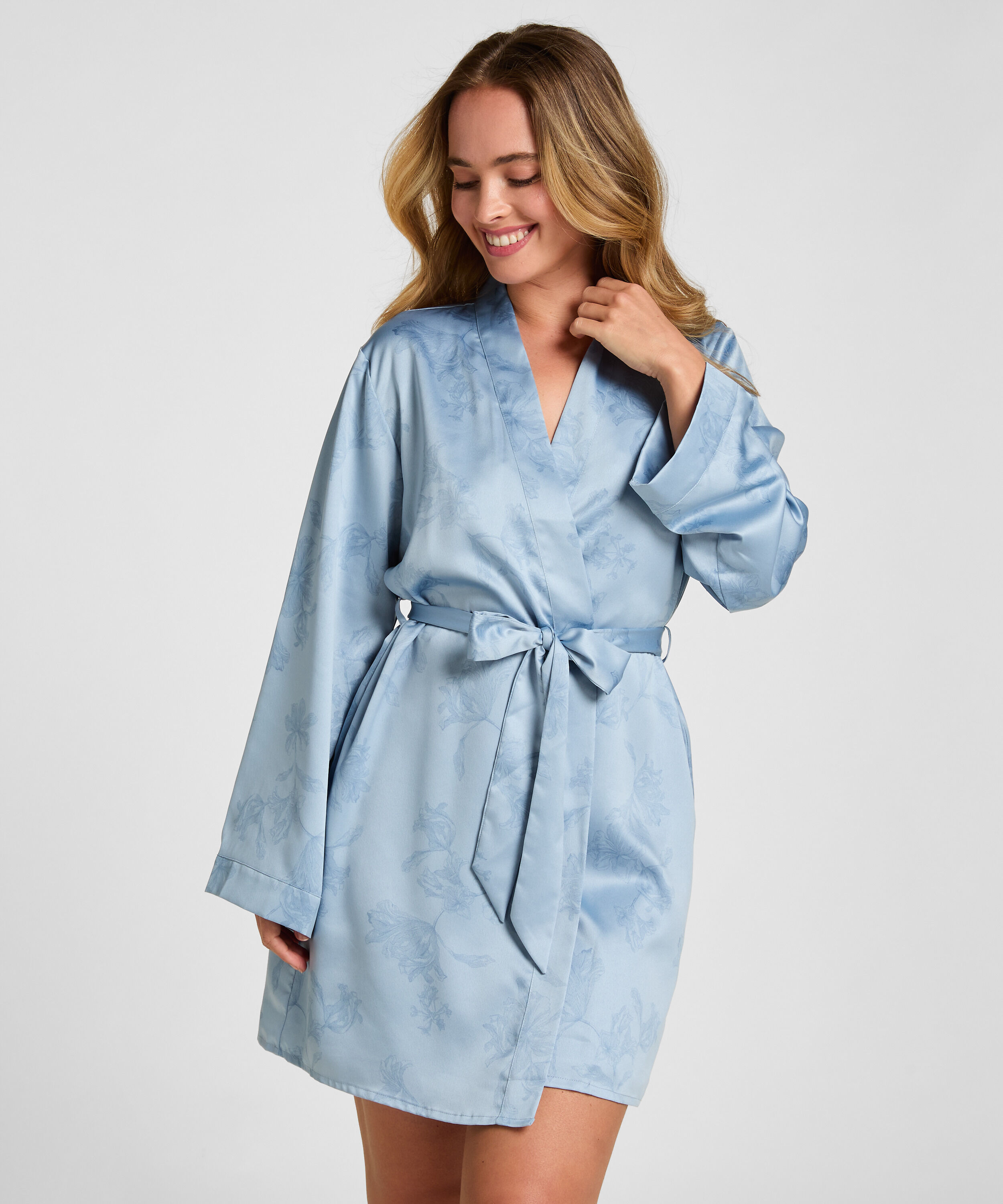 Kimono Blomstermønster, Blå Kimono Blomstermønster, Blå