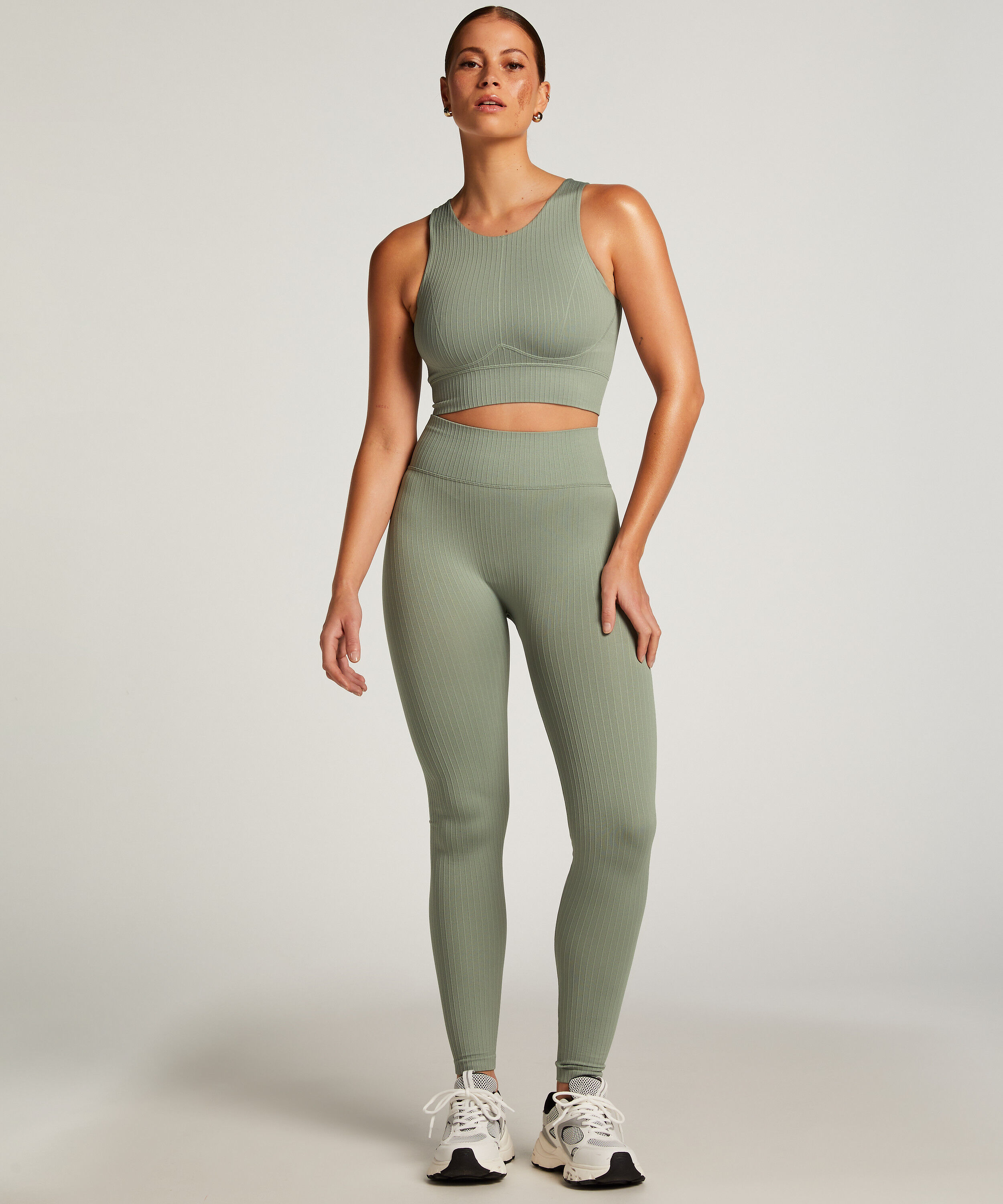 HKMX High waisted sømløs treningstights, Grønn