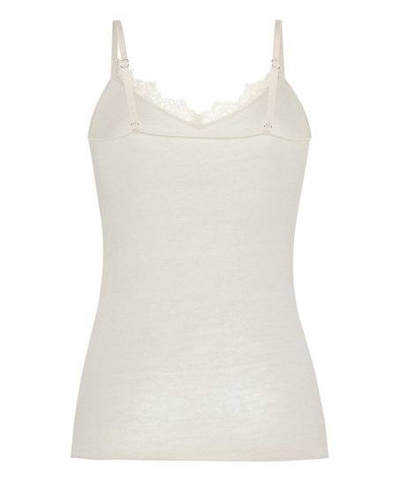 super soft V-hals cami med blonder og kashmir, Hvit