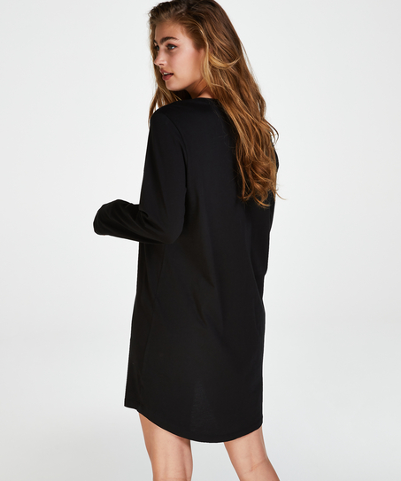 Round Neck Nightshirt, Svart
