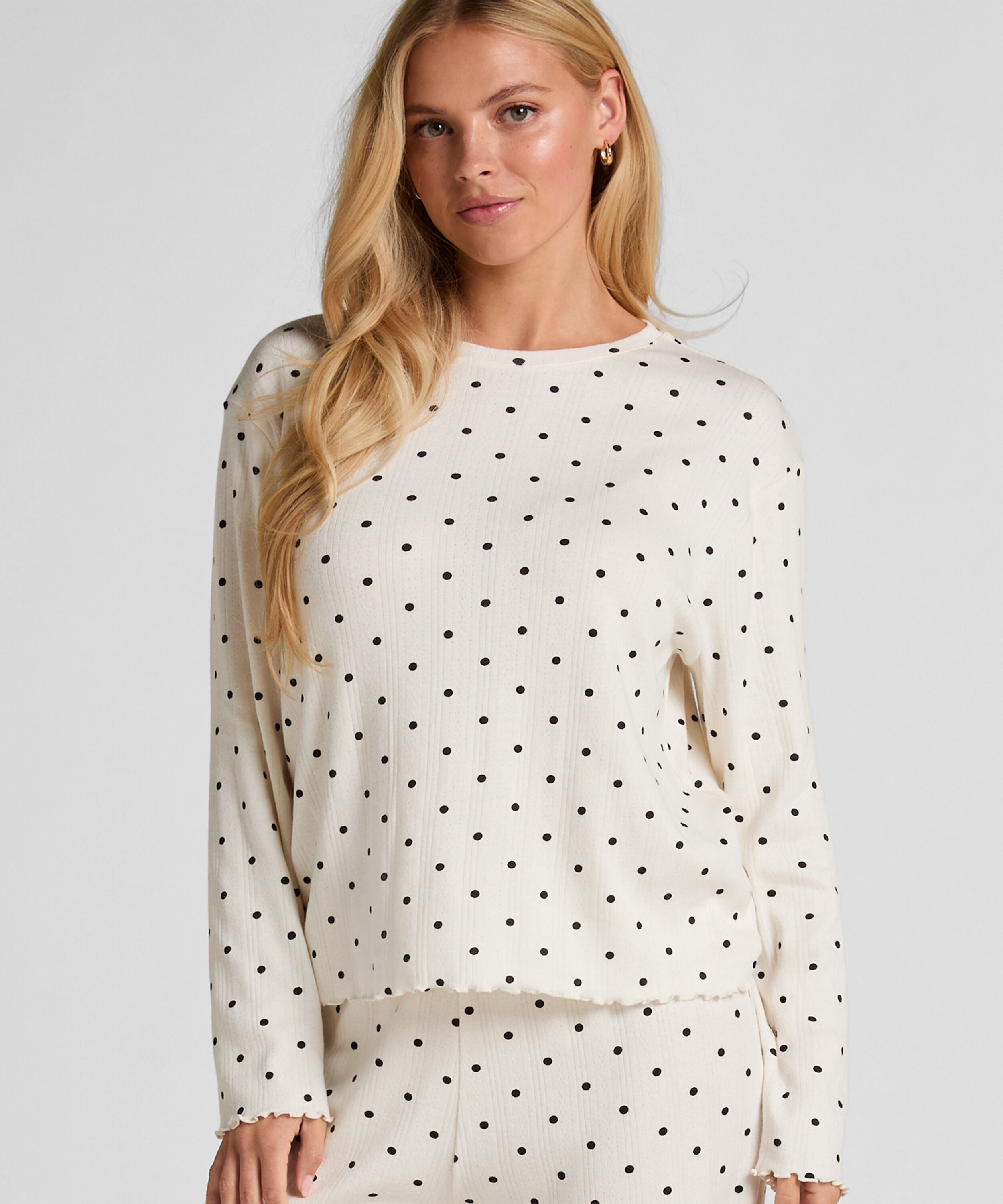 Pyjama Top Loose Pointelle, Hvit