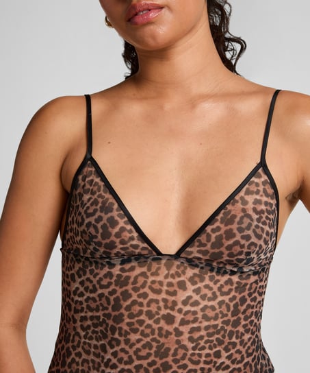 Leopard slipkjole i netting, Svart