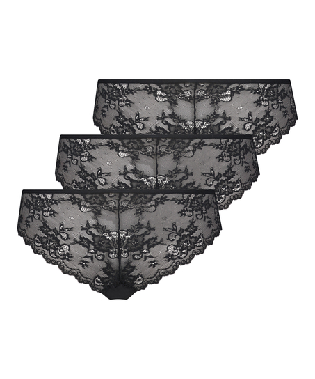 3-pakning invisible brasiliansk truse, Svart