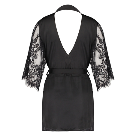 Satin Lace Flared Kimono, Svart