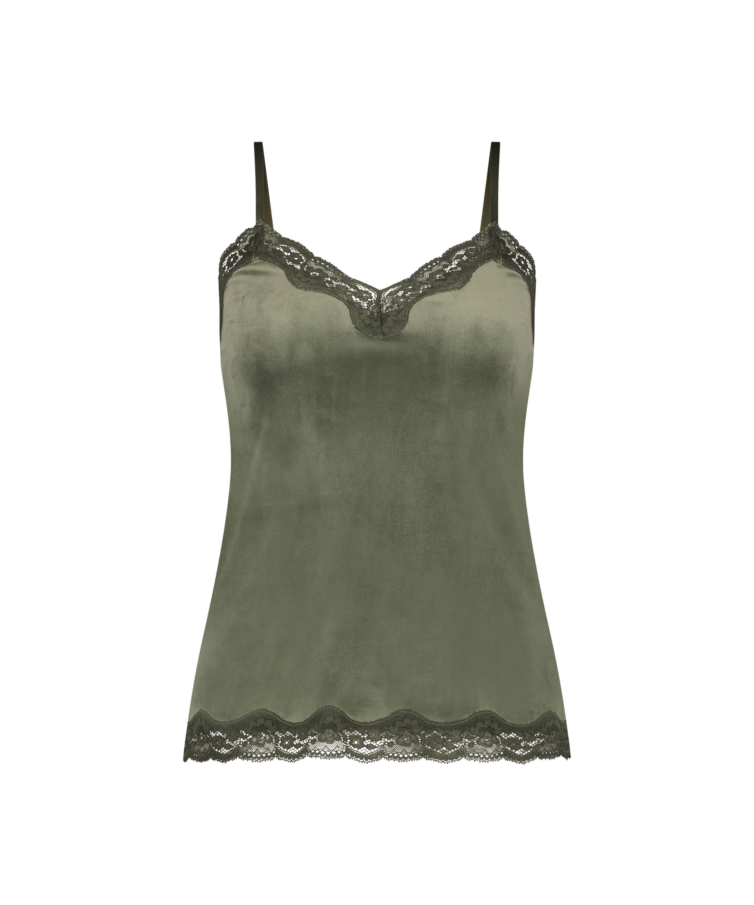 Cami-topp Velours Lace, Gr&oslash;nn