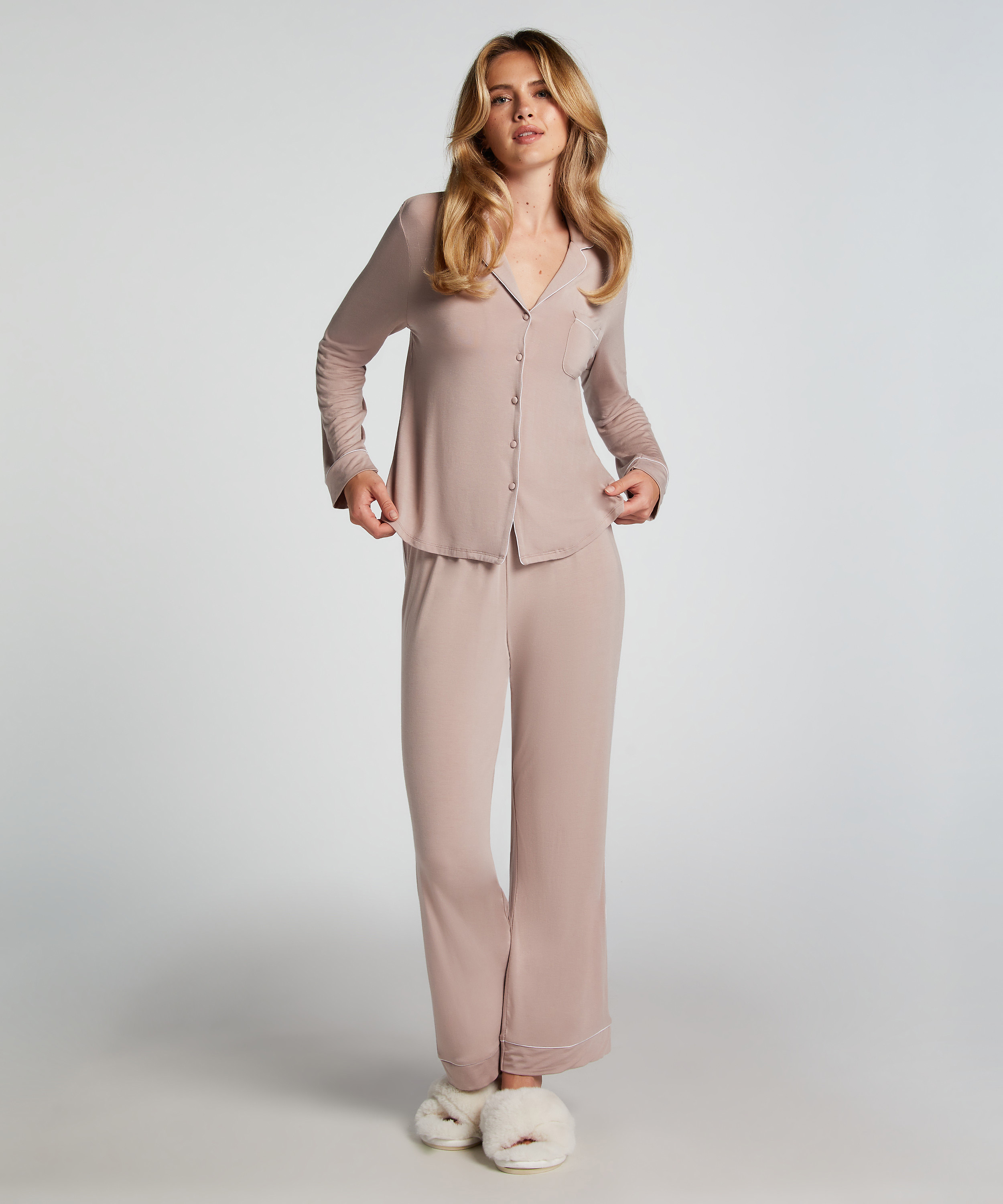 Essential langermet jakke i jerseystoff, Beige, main