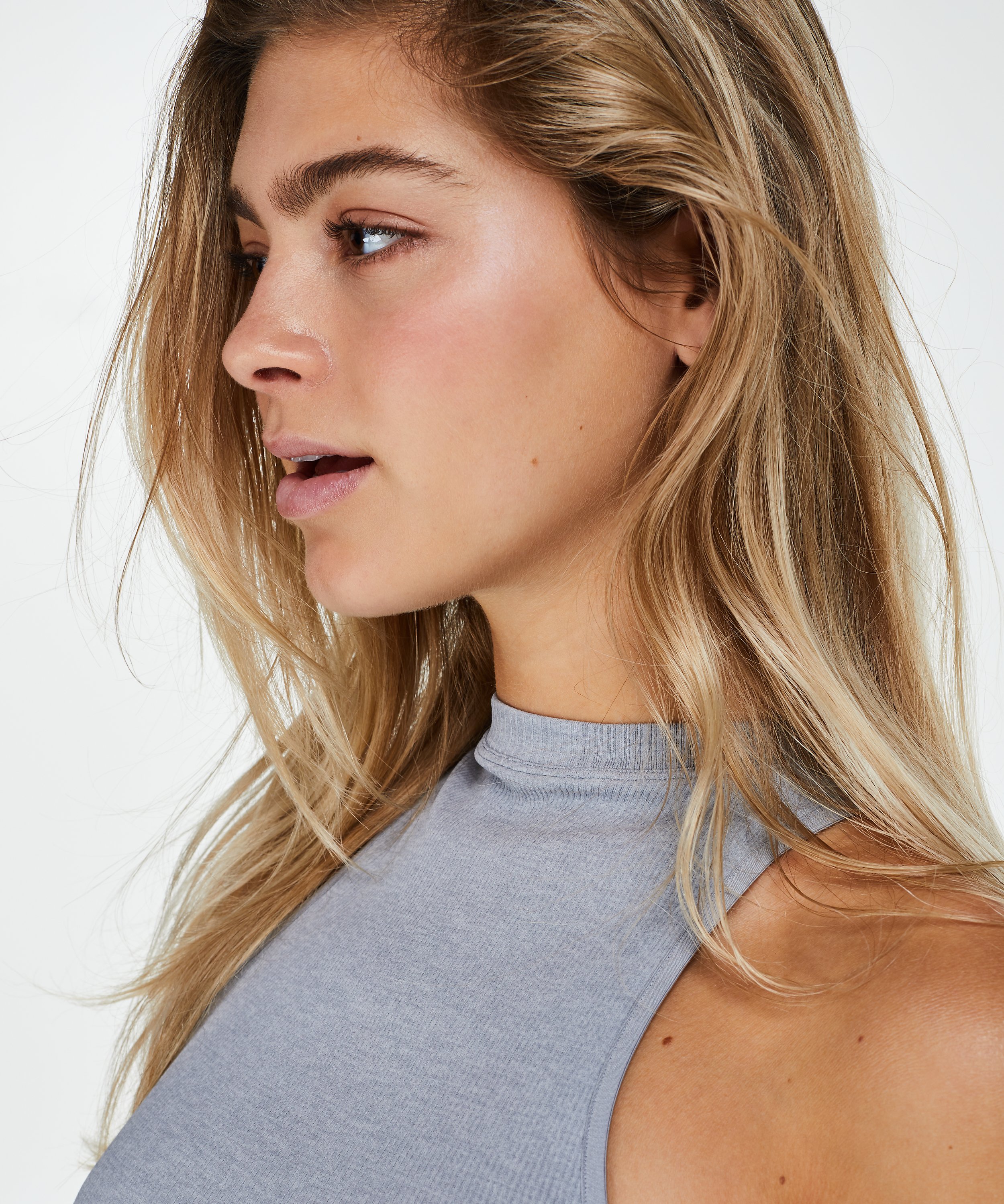 Seamless high neck rib top, Gr&aring;, main