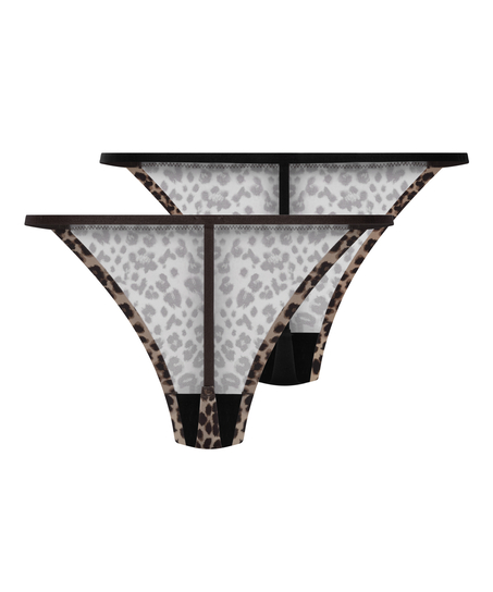 2-pakning Micro Leopard String, Svart