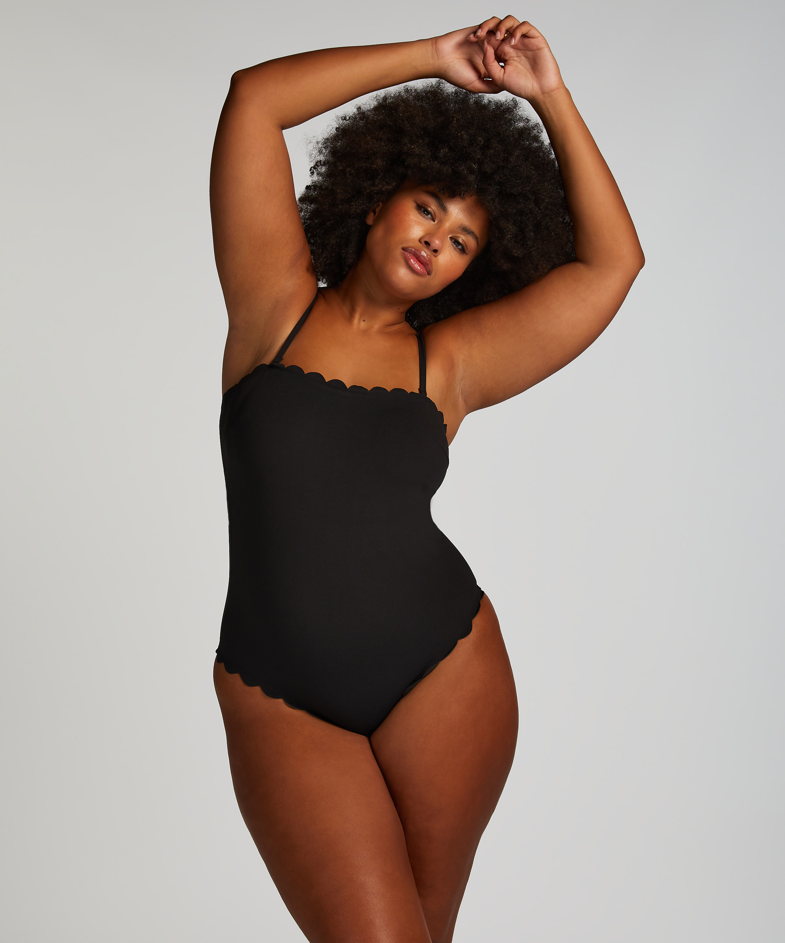 Badedrakt Bandeau Scallop, Svart, main