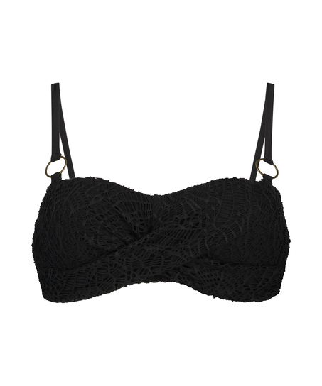 Crochet polstret bandeau-bikinitopp, Svart