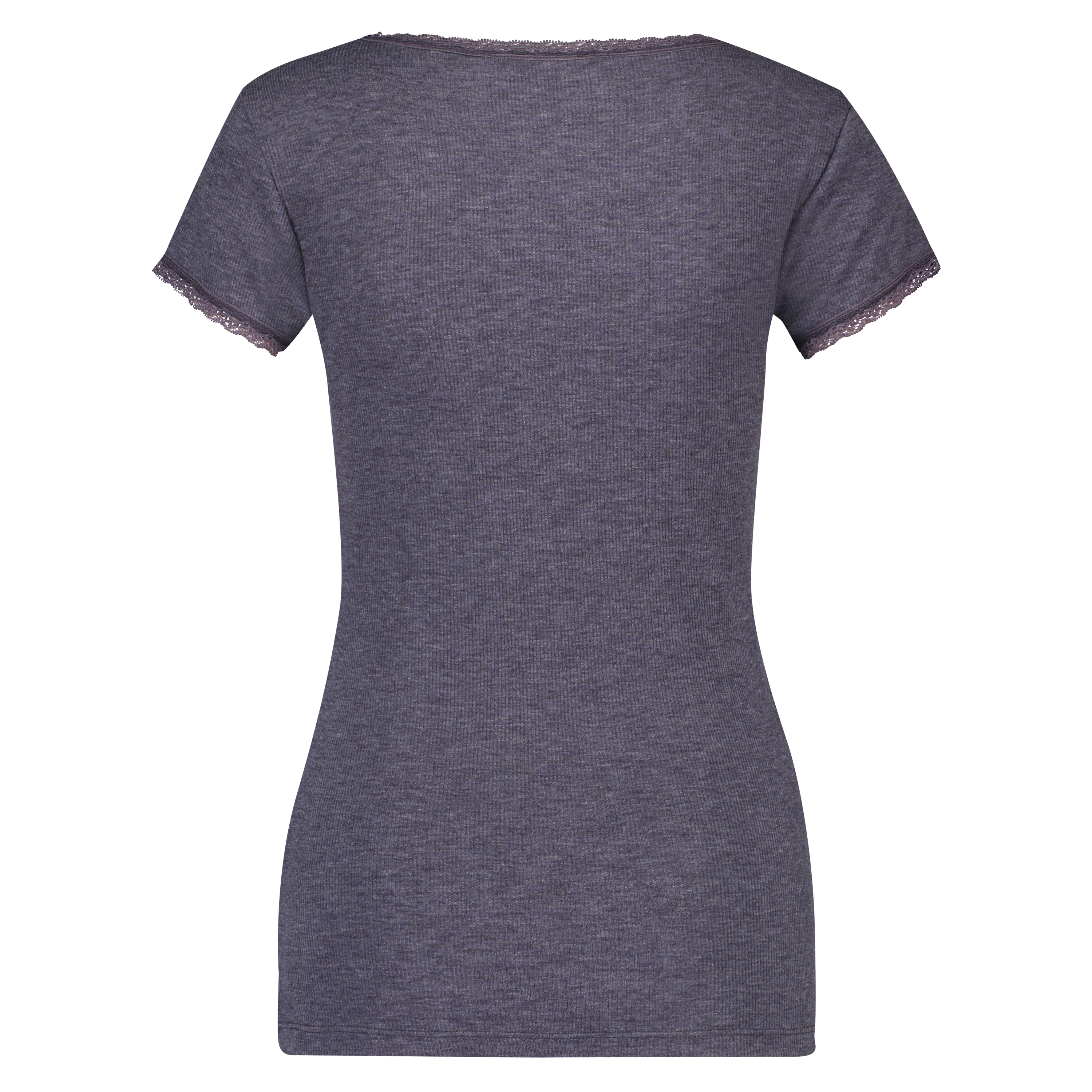 Ribbed Short-Sleeved V-Neck Pyjama Top, Grå, main