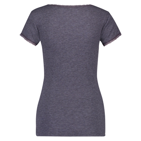 Ribbed Short-Sleeved V-Neck Pyjama Top, Grå