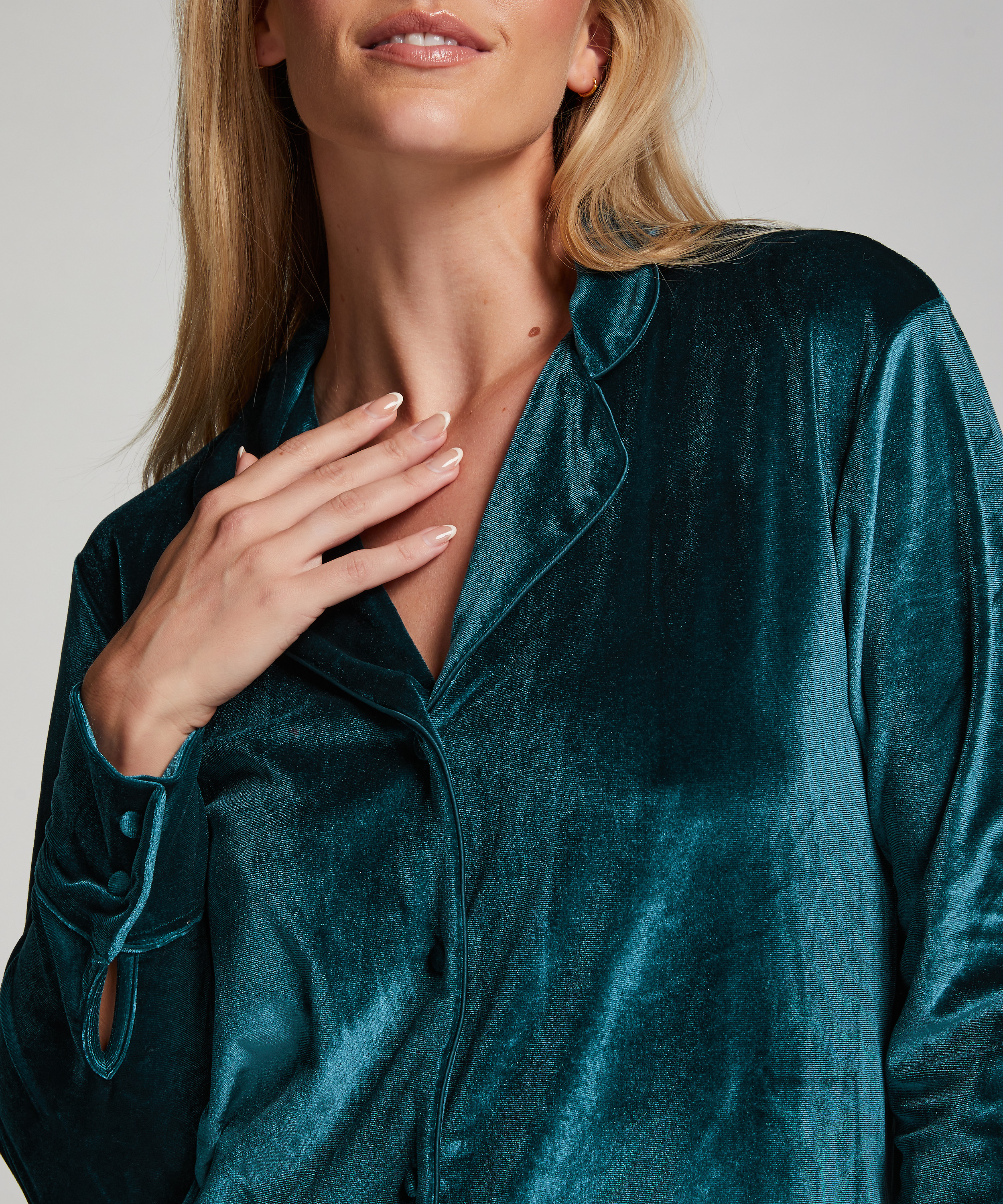 Skinnende velour nattskjorte, Blå, main