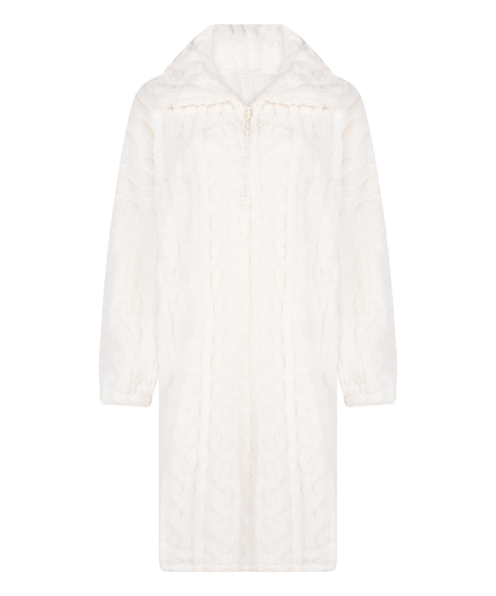 Poncho i Kabelstrikket Fleece, Hvit