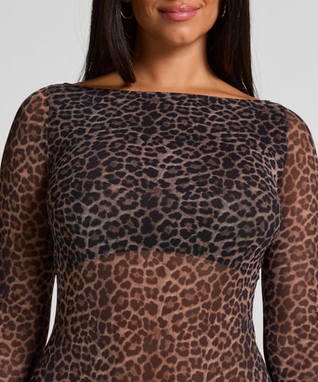 Tara Leopard Body med lange ermer, Svart