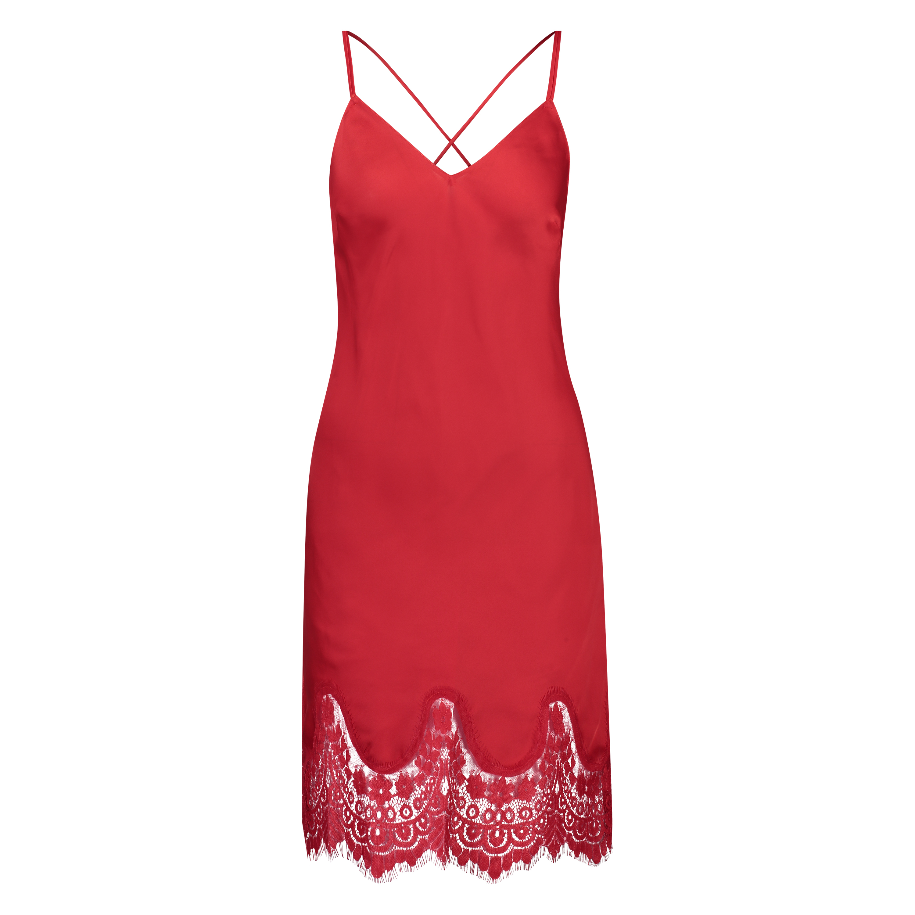 Lace Satin Slip Dress, Rød, main