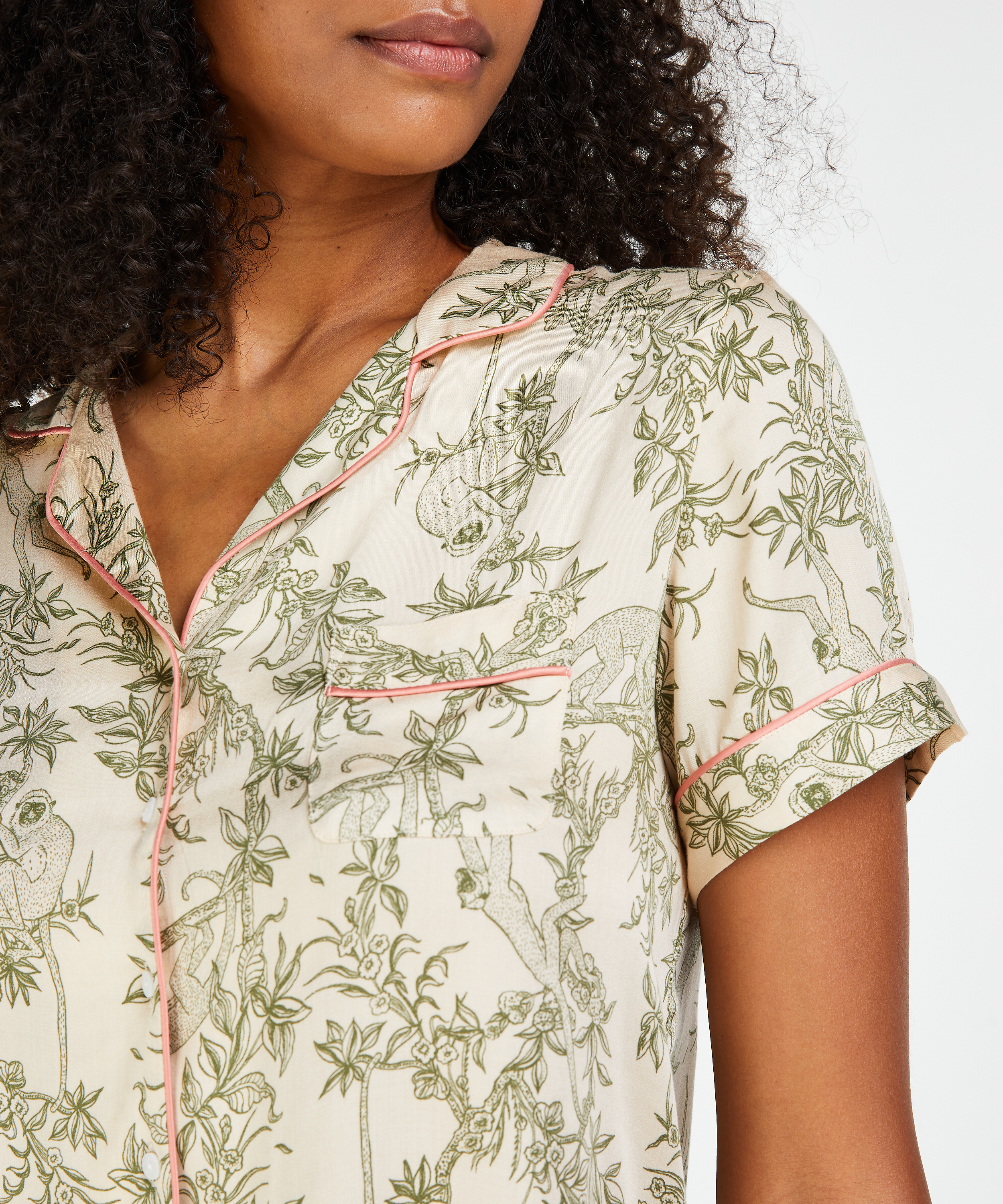 Vevd pysjamasbluse, Beige, main