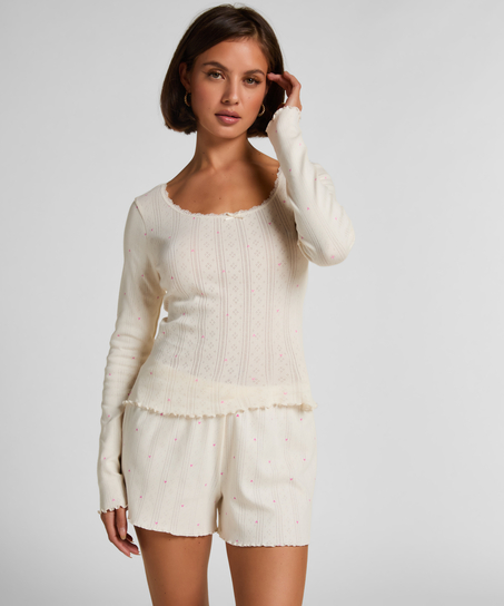 Pointelle Pyjama Top, Hvit