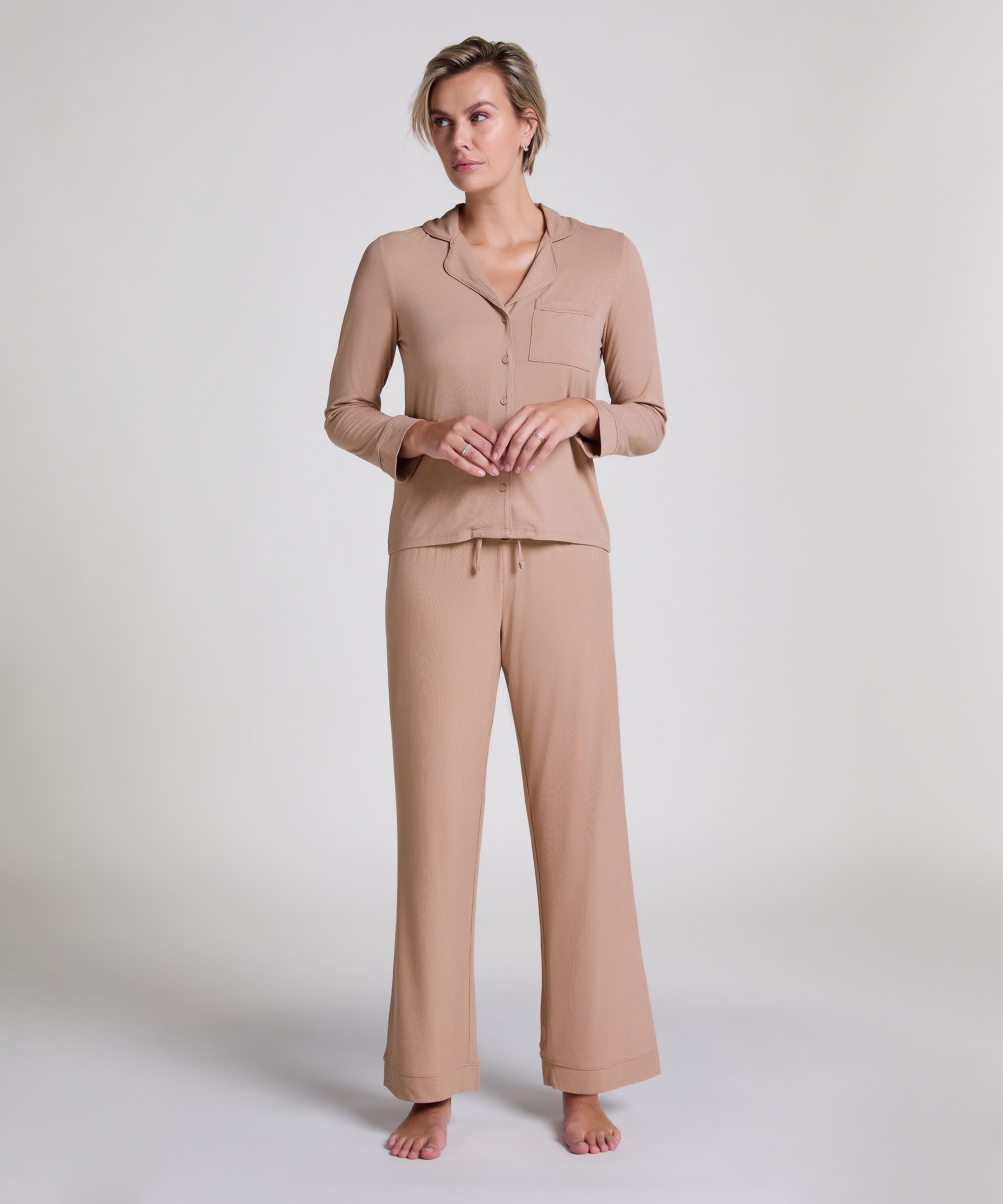 Ribbestrikket bukse – Basisplagg, Beige