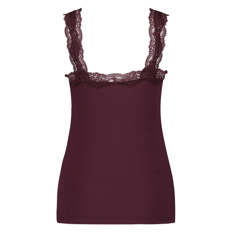 Rib Cami Lace topp, R&oslash;d