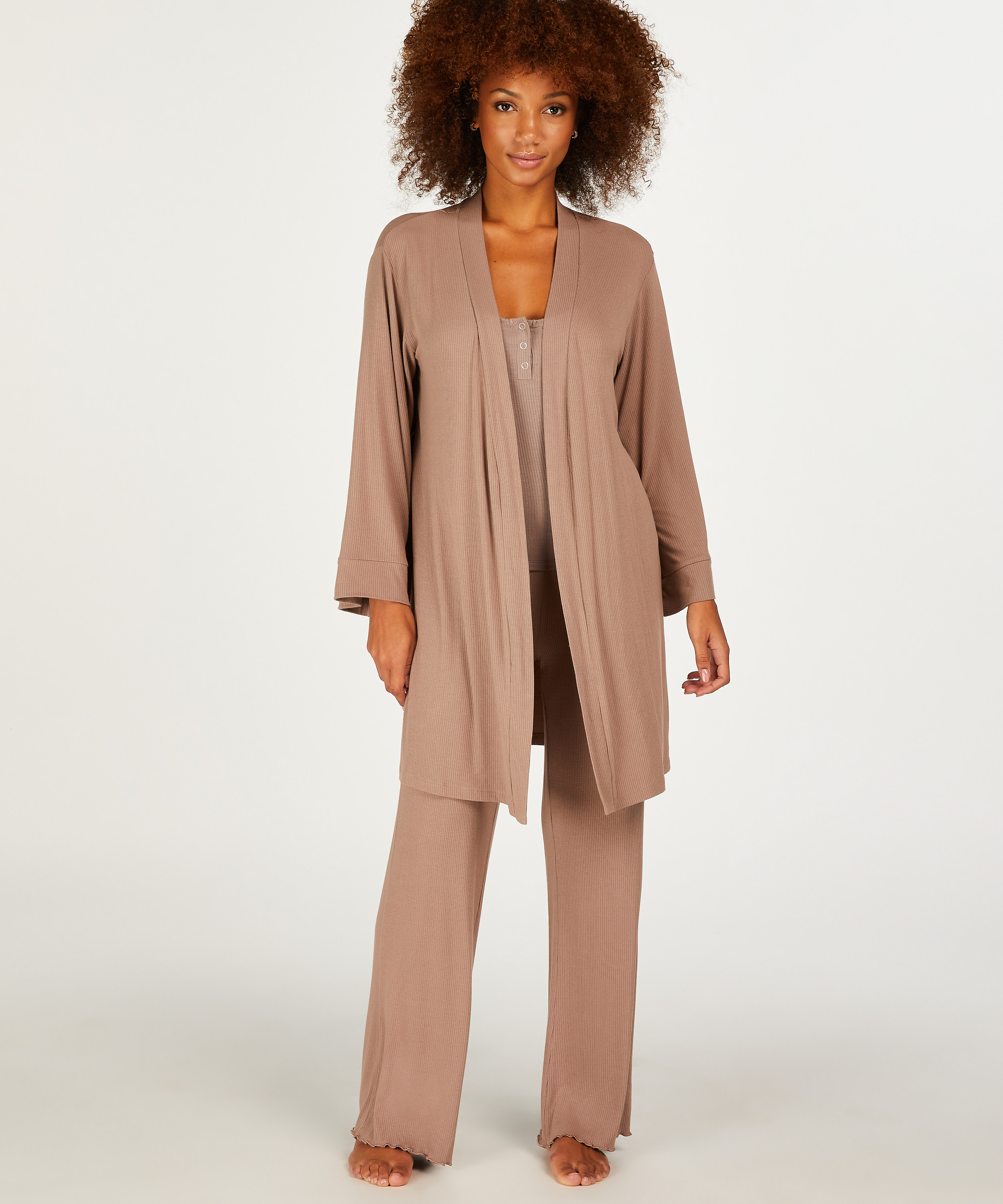 Ribbet kimono, Brun, main