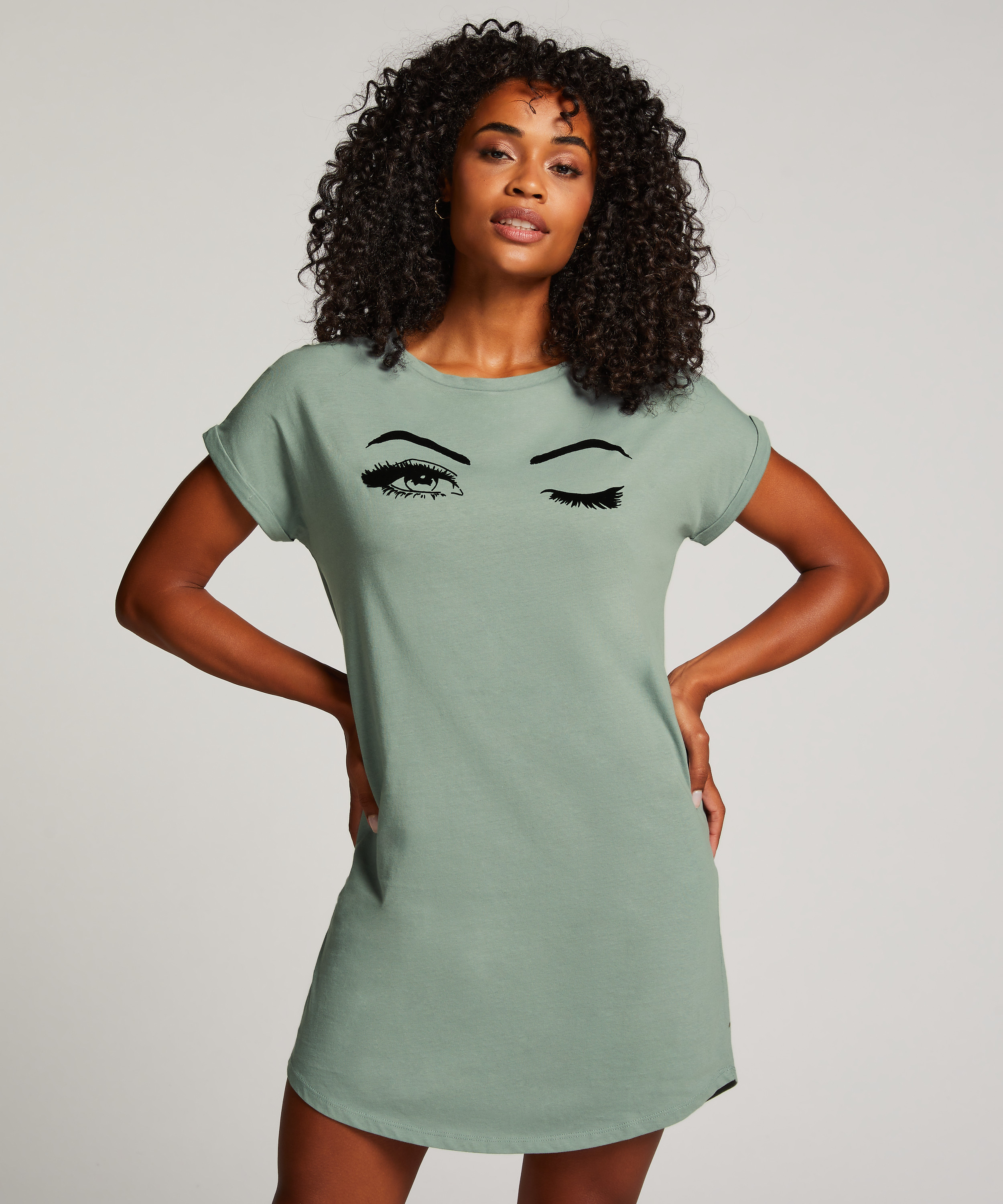 Nattskjorte med rund hals, Bl&aring;, main