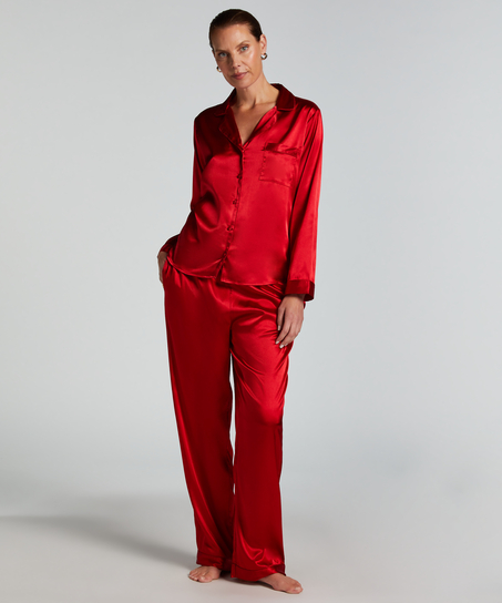 Langermet jakke i sateng, Rød