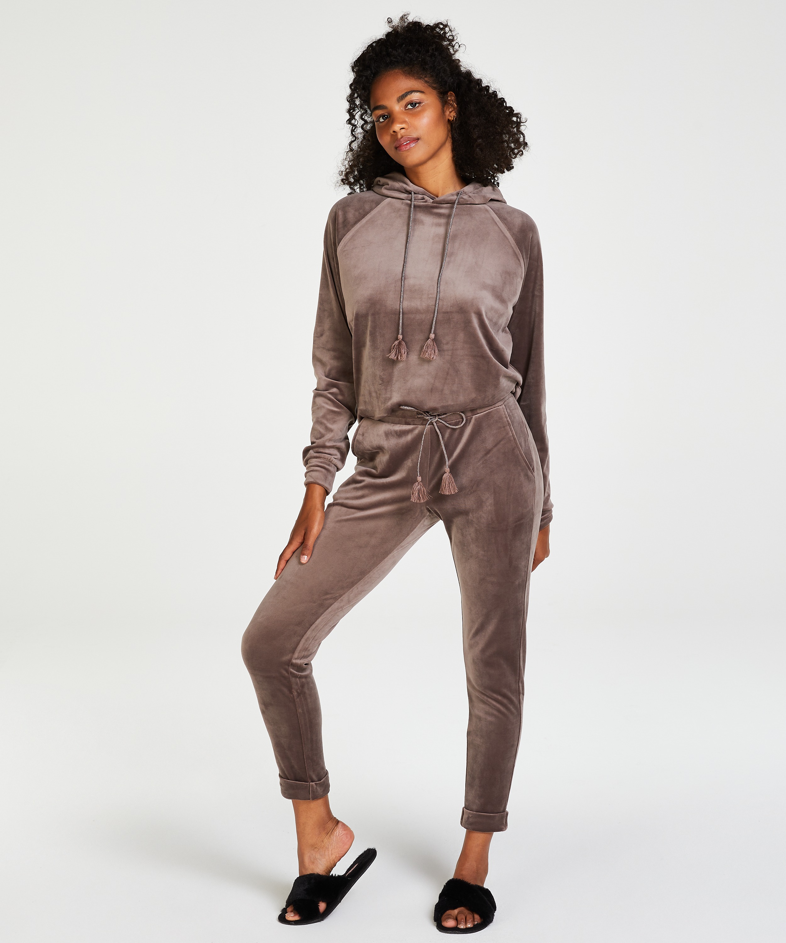 Hoodie Velours, Brun, main