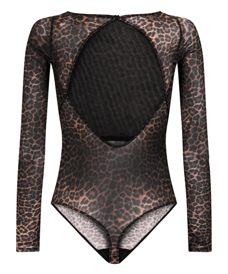 Tara Leopard Body med lange ermer, Svart