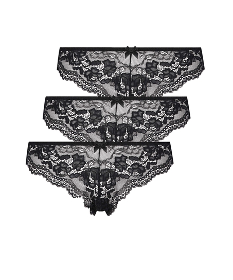 3-pakning brasiliansk truse Chelsea, Svart