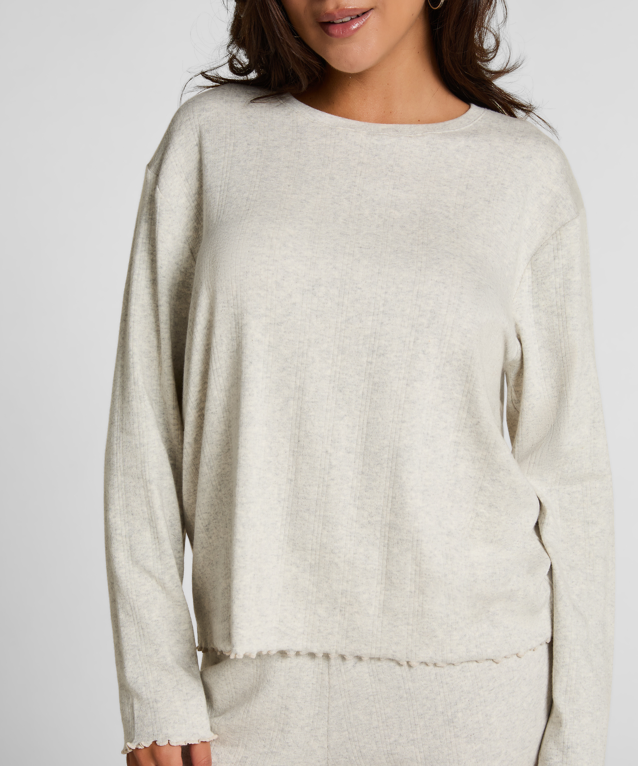 Pyjama Top Loose Pointelle, Gr&aring;, main