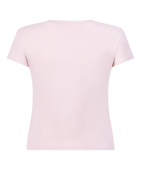 Ribbed Crew Neck Short-Sleeved Pyjama Top, Rosa