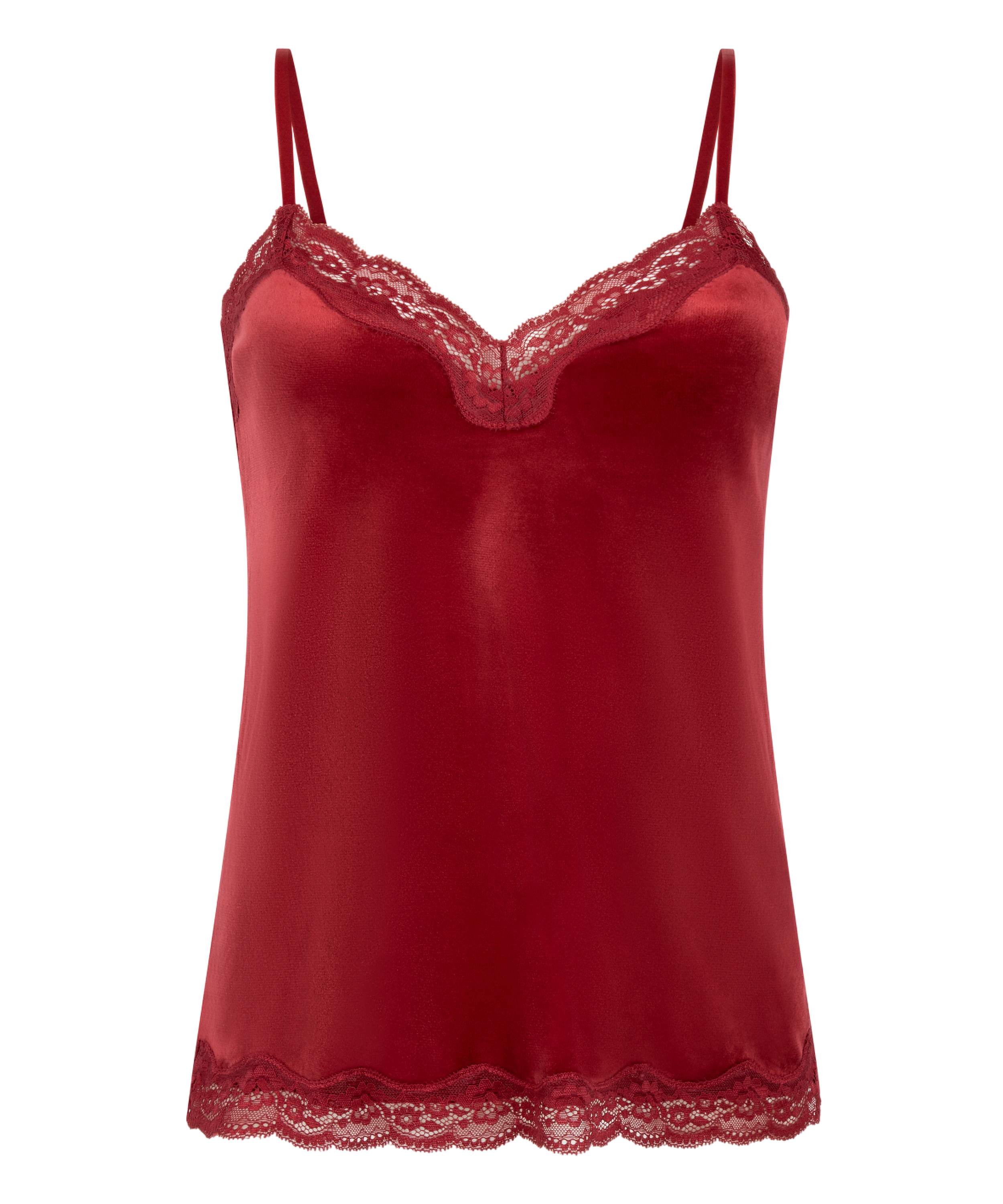Cami-topp Velours Lace, Rød, main